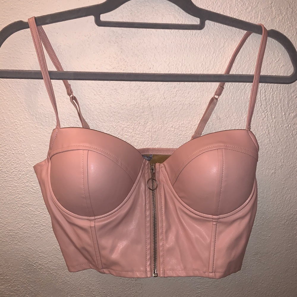 Pink pleather bustier crop top